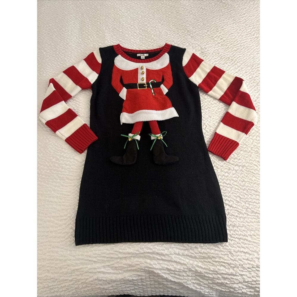 Kela Christmas Sweater‎ Size S Black 3D Mrs. Claus Pullover Long Sleeve Acrylic